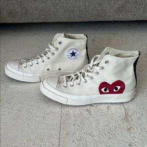 Converse High-Top Sneakers in Cream and Red